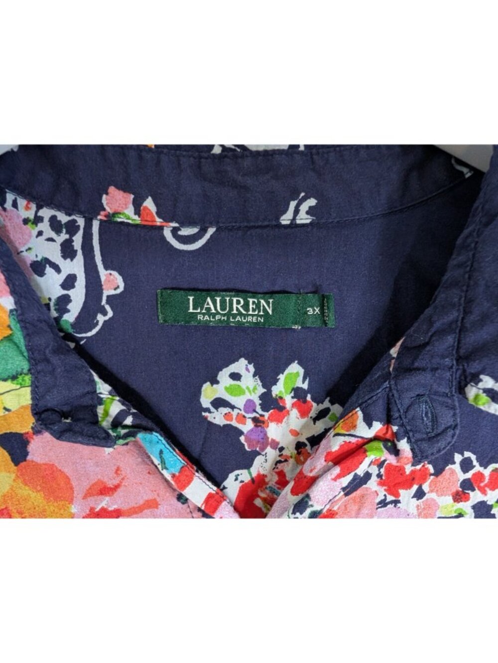 Lauren Ralph Lauren Navy Floral & Paisley Poplin Nightgown Night Shirt Size 3X - Picture 4 of 11